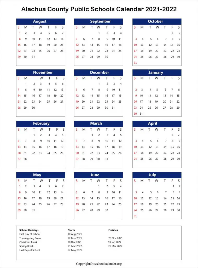 Spring 2022 Academic Calendar Uf Alachua County School Calendar With Holidays 2021-2022