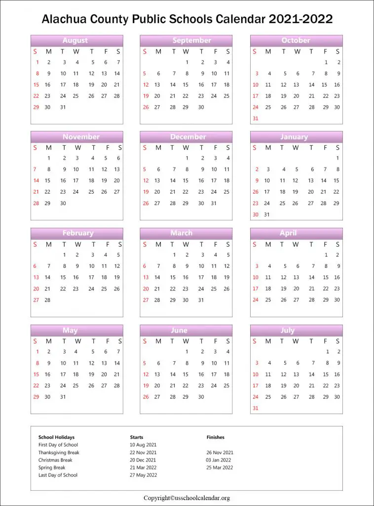 Alachua County School Calendar