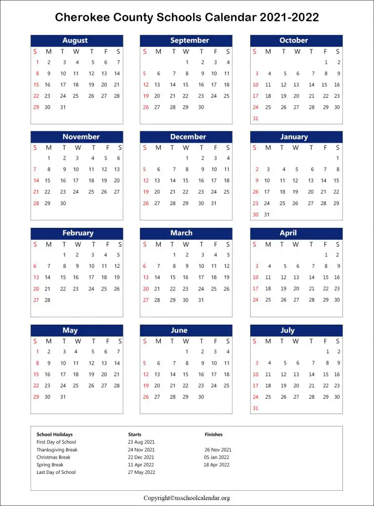 Cherokee County Schools Calendar