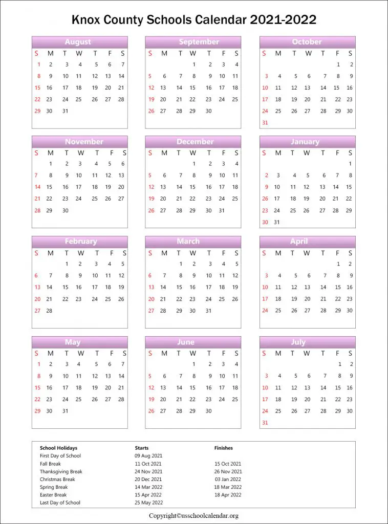 Knox County 2022 Calendar Knox County Schools Calendar With Holidays 2021-2022