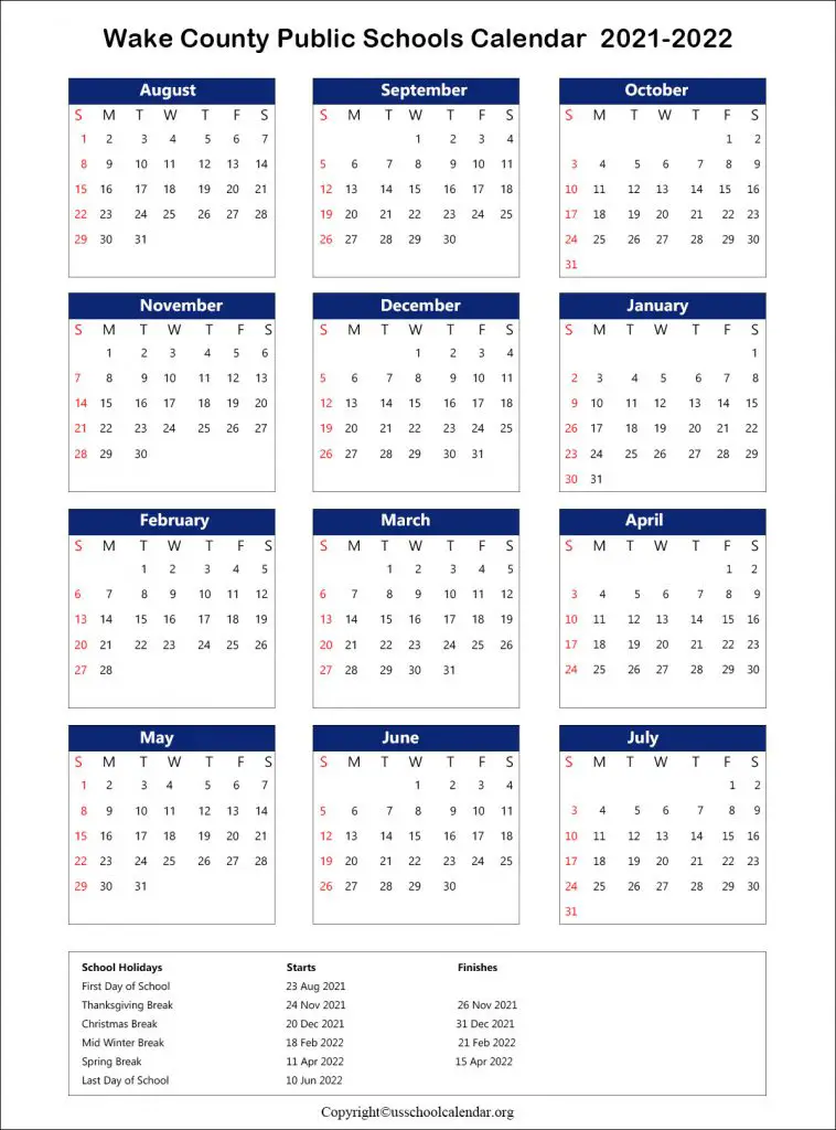 Wake County School Calendar With Holidays 2021 2022