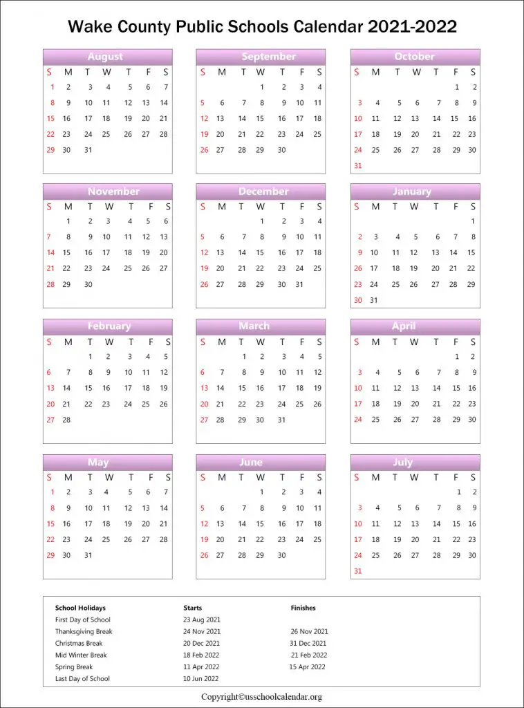 Wake County School Calendar With Holidays 2021 2022