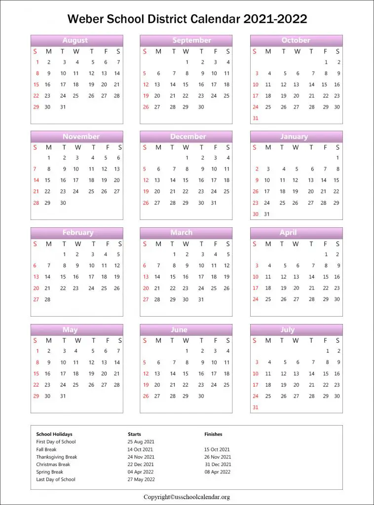 Weber School District Calendar