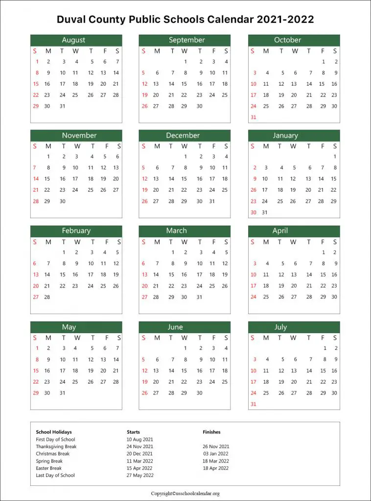 Duval County School Calendar