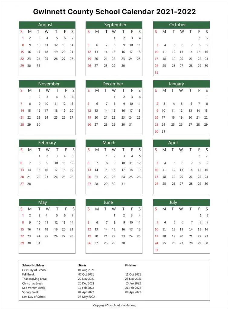 Gwinnett Calendar 2022 Gwinnett County School Calendar With Holidays 2021-2022