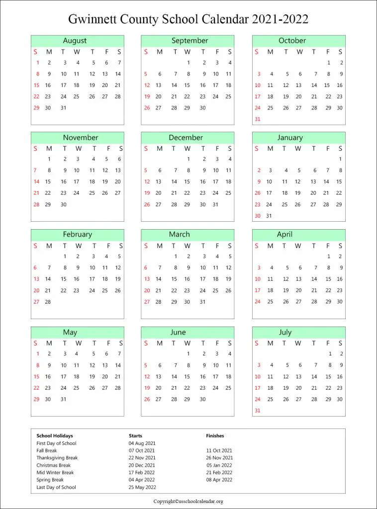 Gwinnett County School Calendar With Holidays 2021 2022