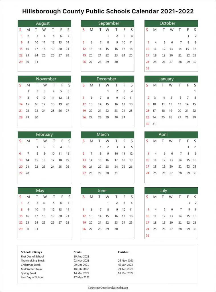 Hillsborough County School Calendar