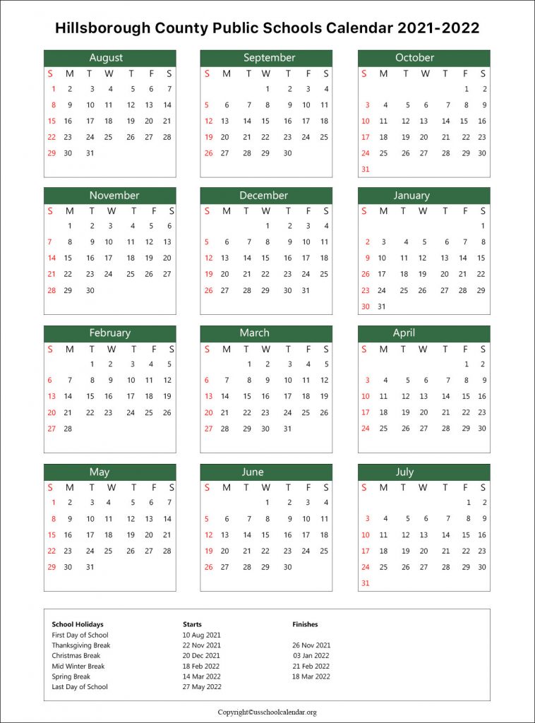 Hillsborough County School Calendar With Holidays 2021 2022