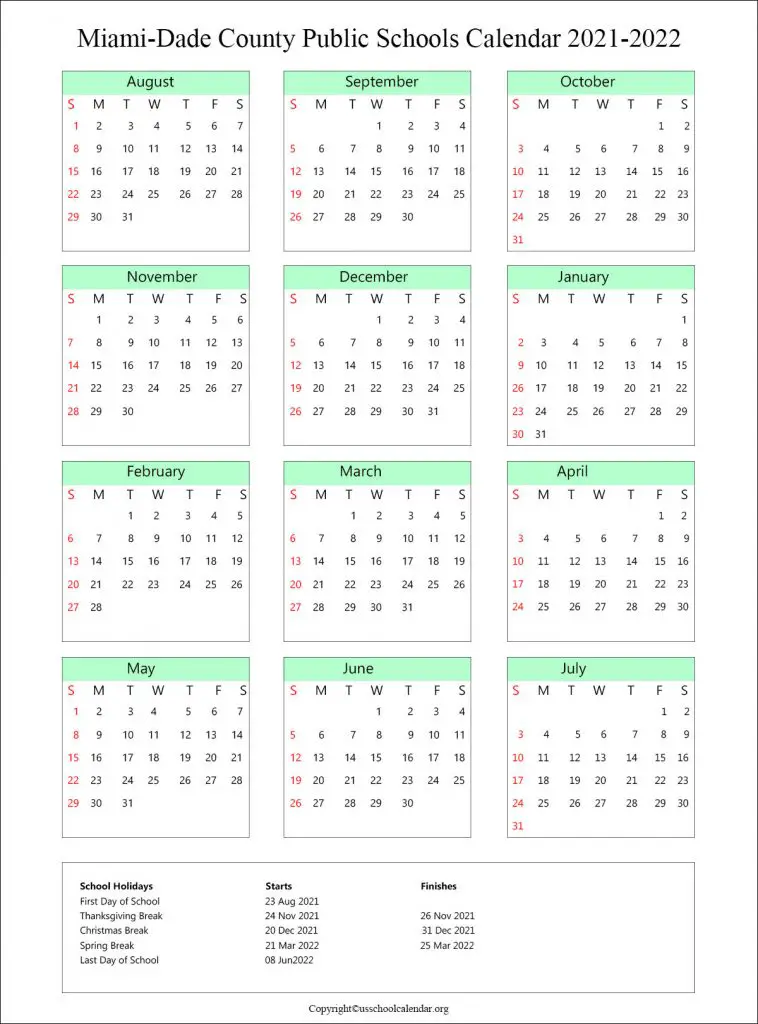 Miami Dade Calendar 2022 23 Miami Dade School Calendar With Holidays 2021-2022