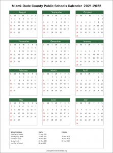 Miami Dade School Calendar with Holidays 2021-2022