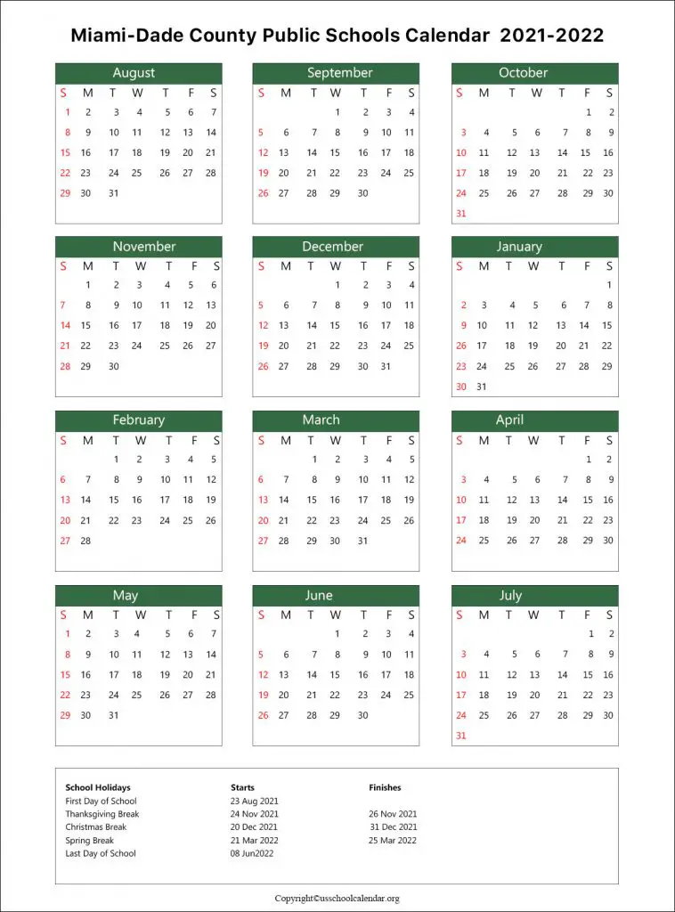 Miami Dade School Calendar 2021-2022