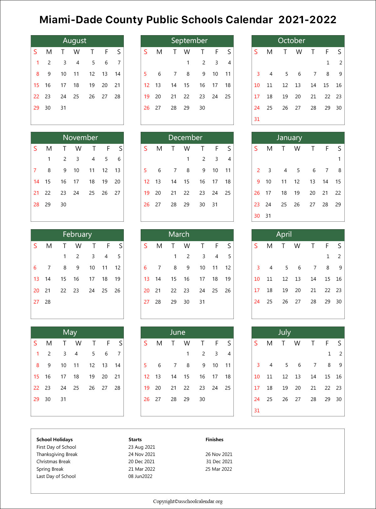 Miami Dade Calendar 2022 Miami Dade School Calendar With Holidays 2021-2022