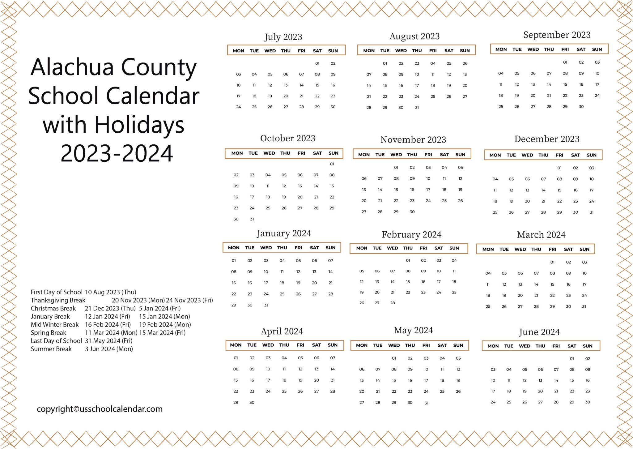 Alachua County School Calendar with Holidays 20232024