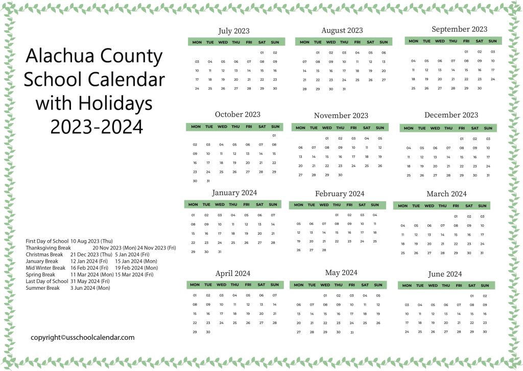 Alachua School Calendar