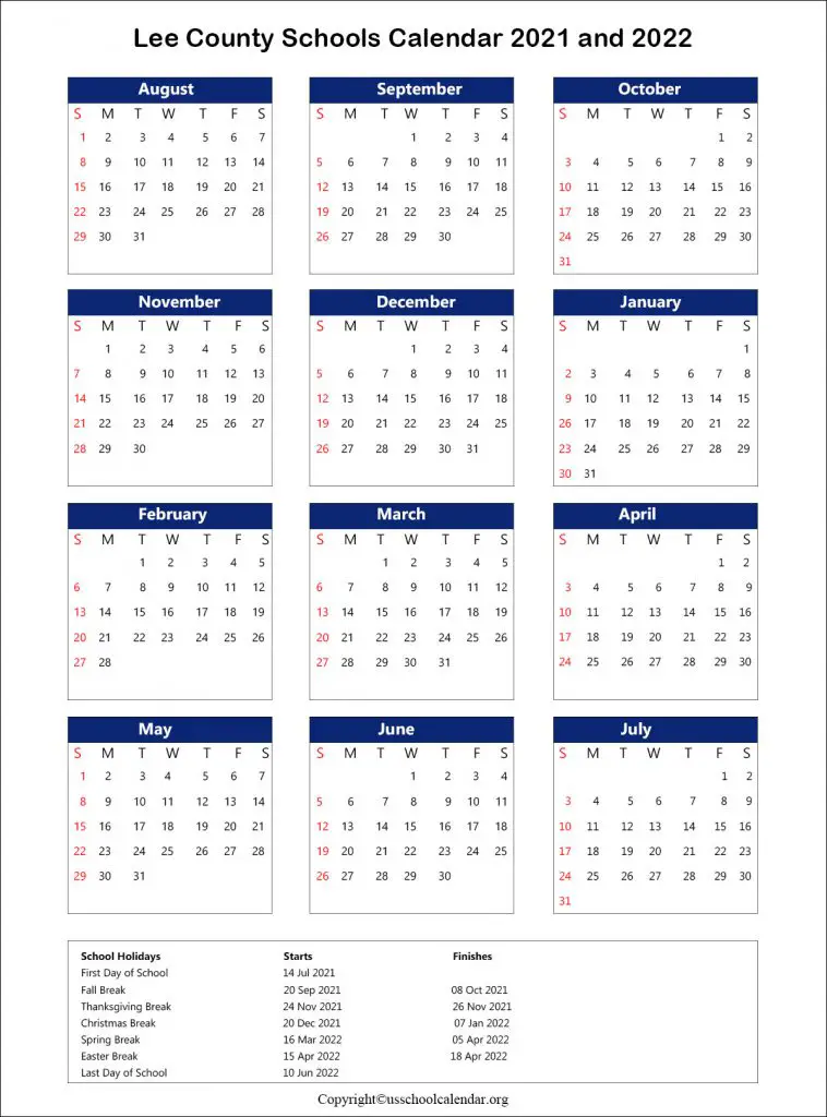 Lee University Calendar 2022 2023 Lee County School Calendar With Holidays 2021-2022
