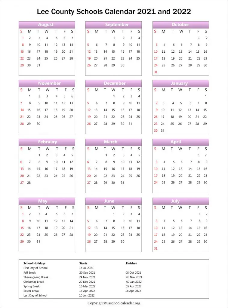 Lee University Calendar 2022 2023 Lee County School Calendar With Holidays 2021-2022