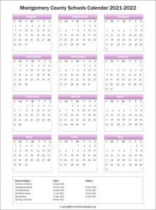 Montgomery County Schools Calendar with Holidays 2021-2022