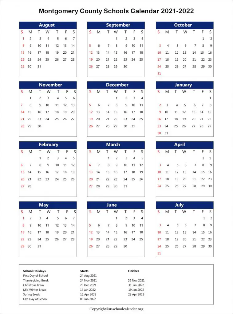 Montgomery County Schools Calendar