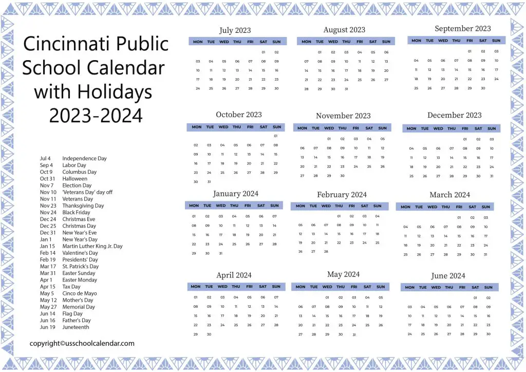 Cincinnati Public School Holiday Calendar