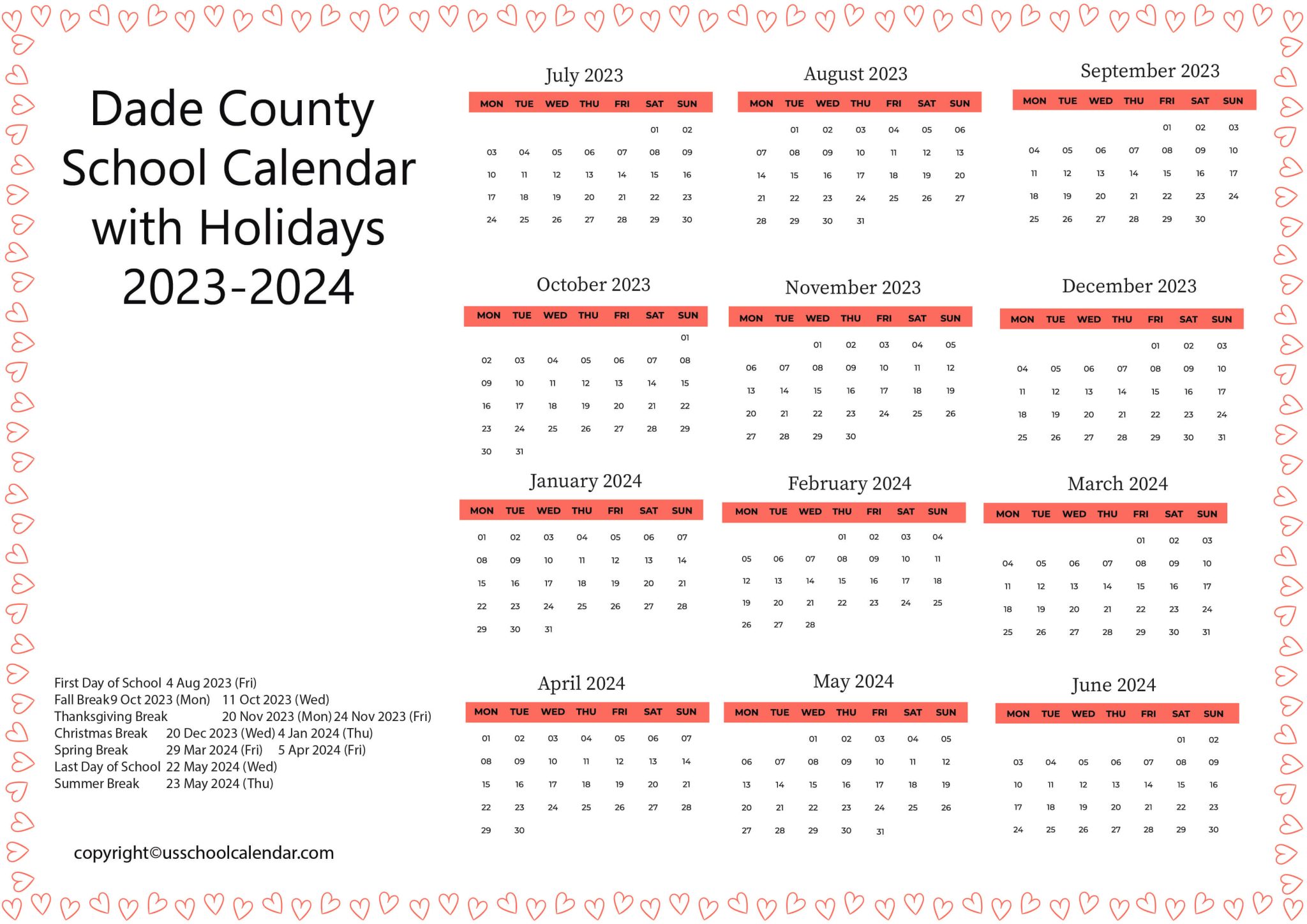 Dade County School Calendar with Holidays 20232024