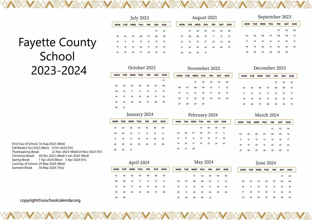 Fayette School District Calendar