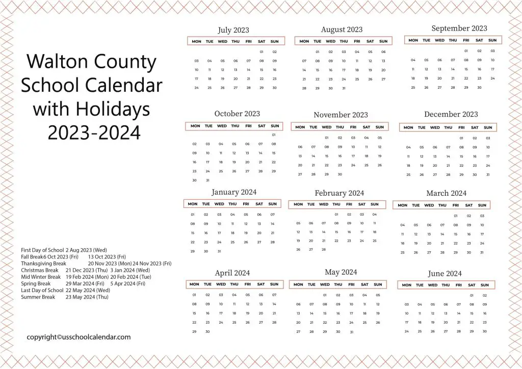 Walton County School Calendar