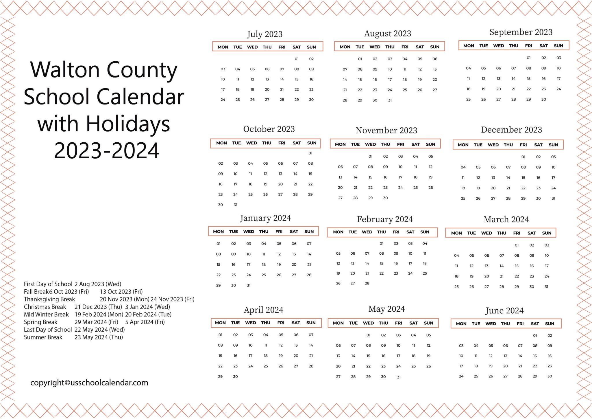 Walton County School Calendar With Holidays 2023 2024