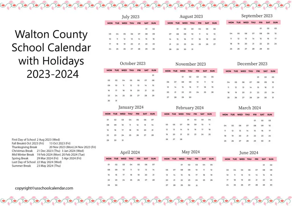 Walton County School Holiday Calendar