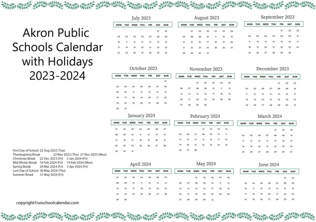 Akron City School District Calendar