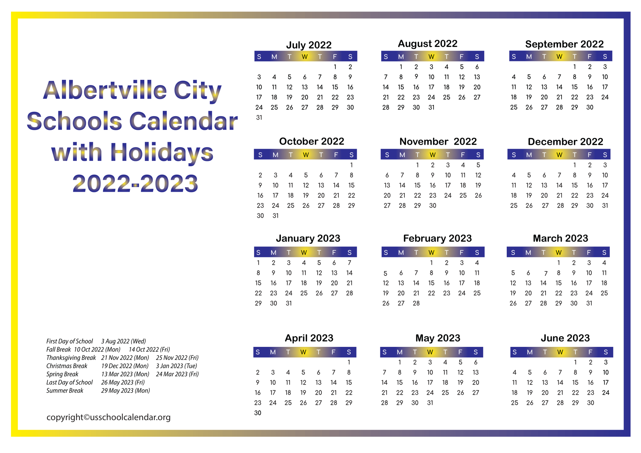 Albertville City Schools Calendar With Holidays 2022 2023