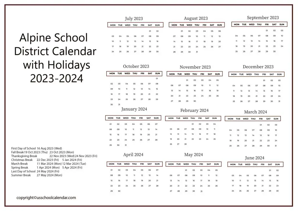 Alpine School Calendar