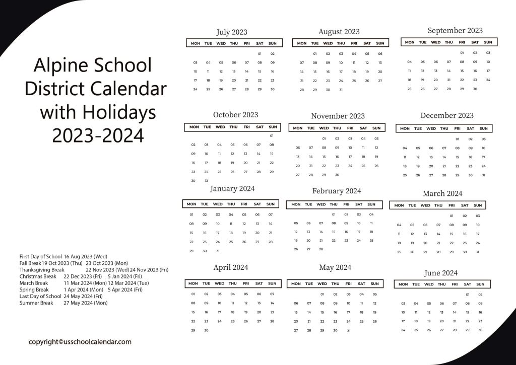 Alpine Union School District Calendar