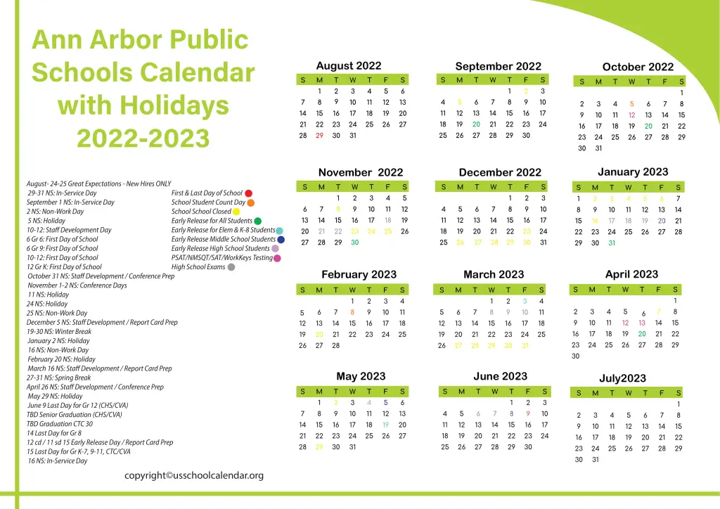 Ann Arbor Public Schools Calendar with Holidays 2022-2023 3