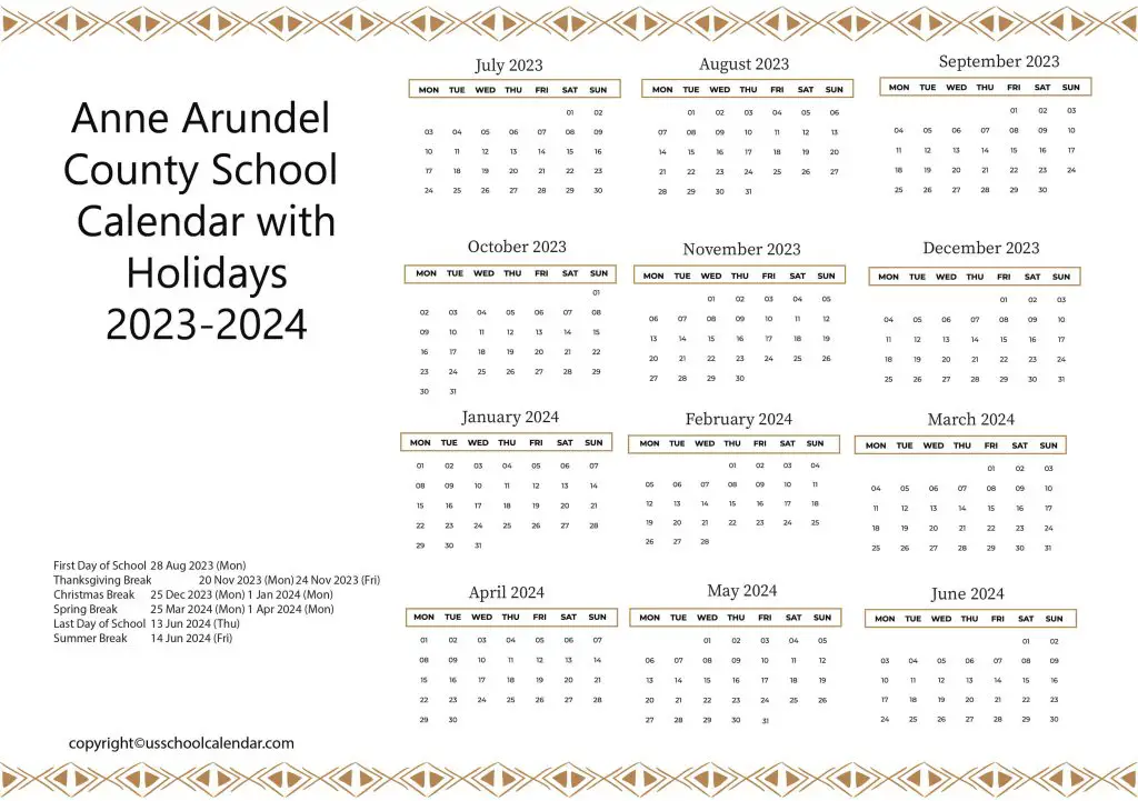 Anne Arundel County School Holiday Calendar