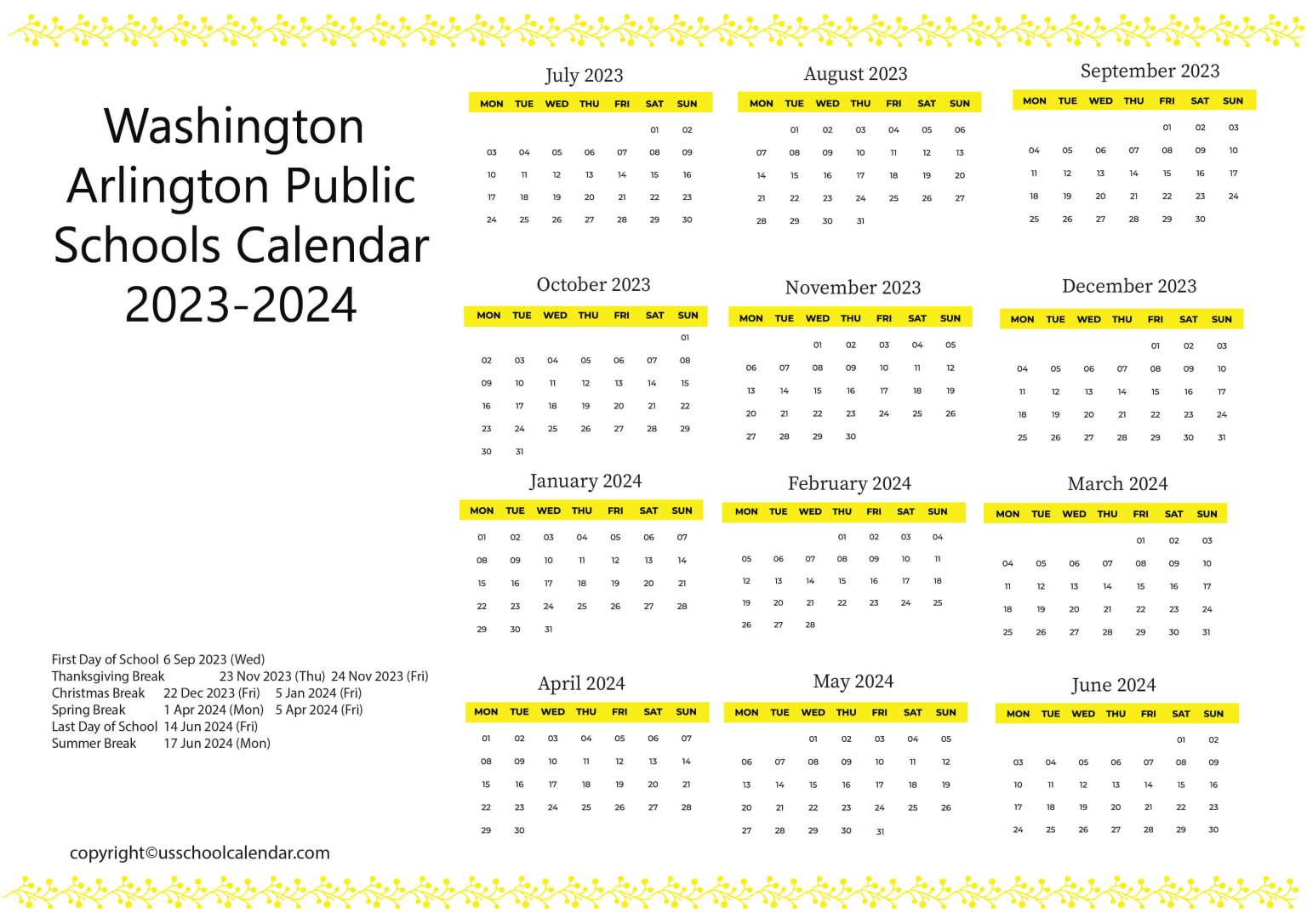 Washington Arlington Public Schools Calendar 20232024
