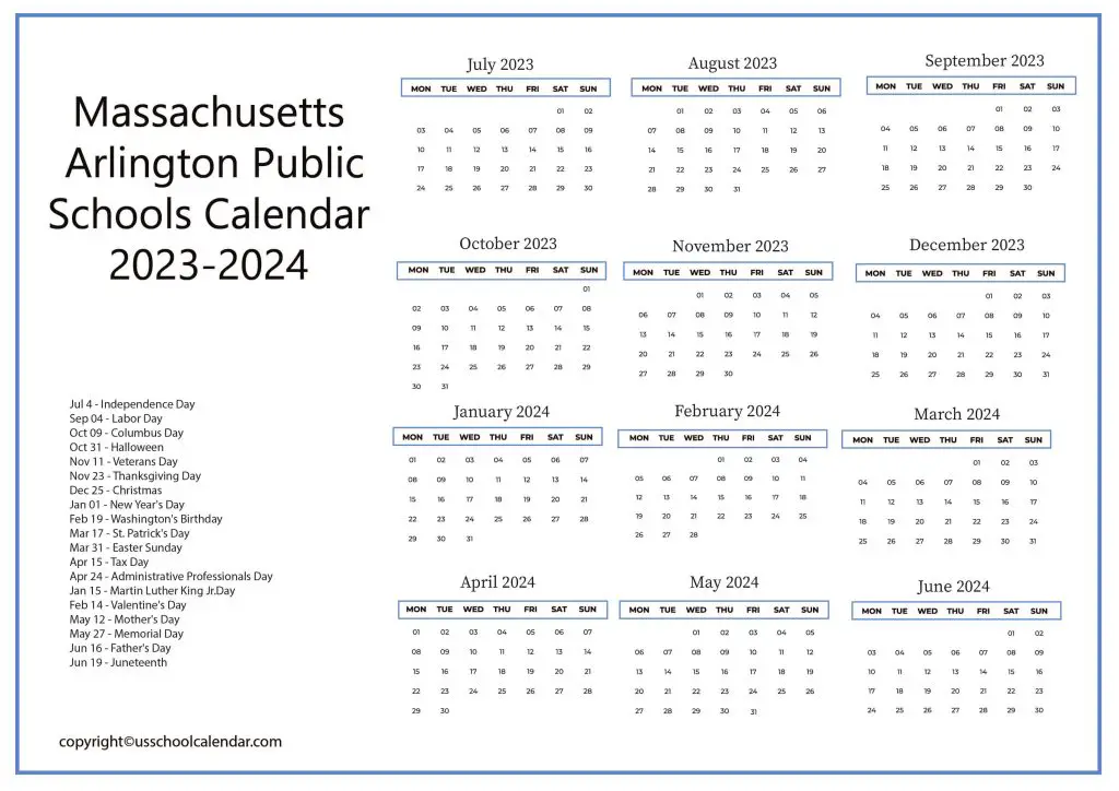 Arlington Public Schools Calendar