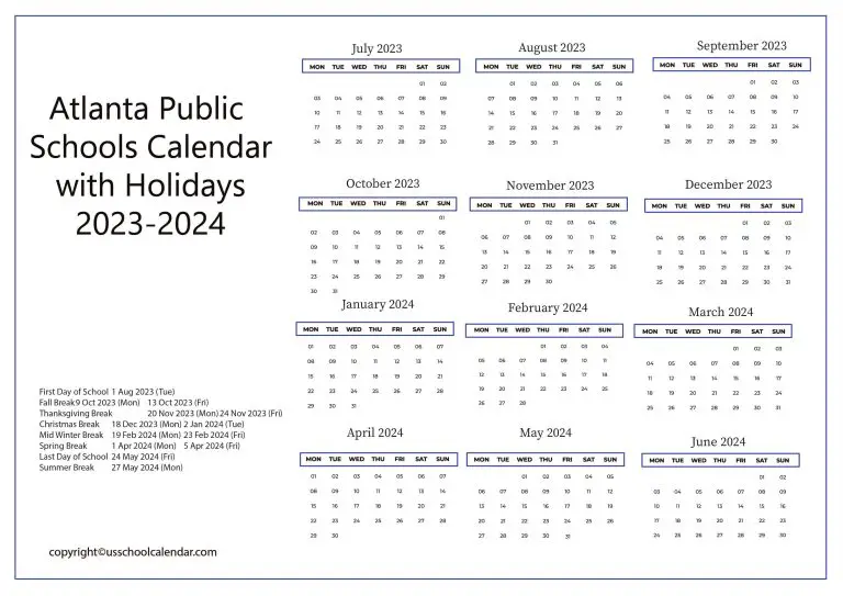 Atlanta Public Schools Calendar with Holidays 20232024