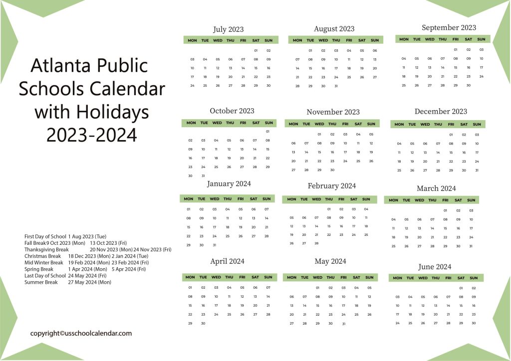 Atlanta Public School District Calendar
