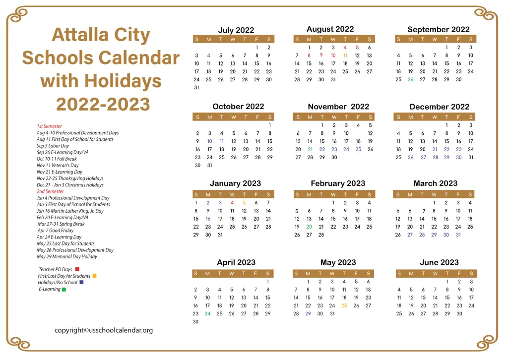 Attalla City Schools Calendar with Holidays 2022-2023 3