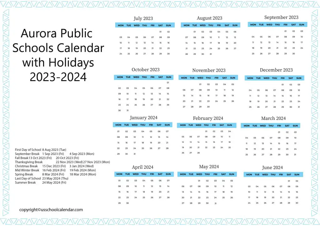 Aurora Public Schools Calendar With Holidays 2023 2024