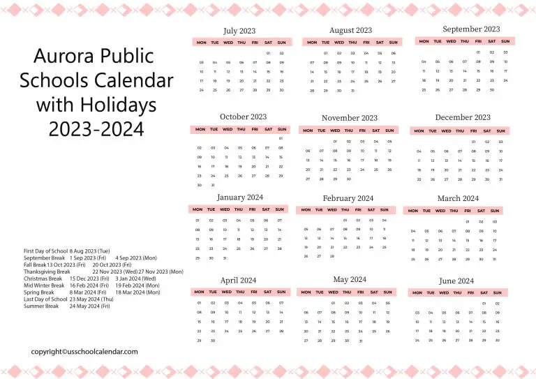 Aurora Public Schools Calendar with Holidays 2023 2024