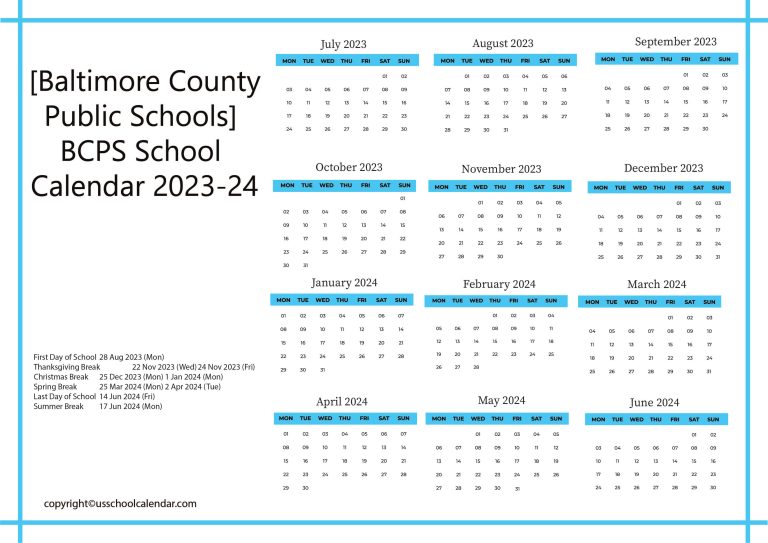[Baltimore County Public Schools] BCPS School Calendar 202324