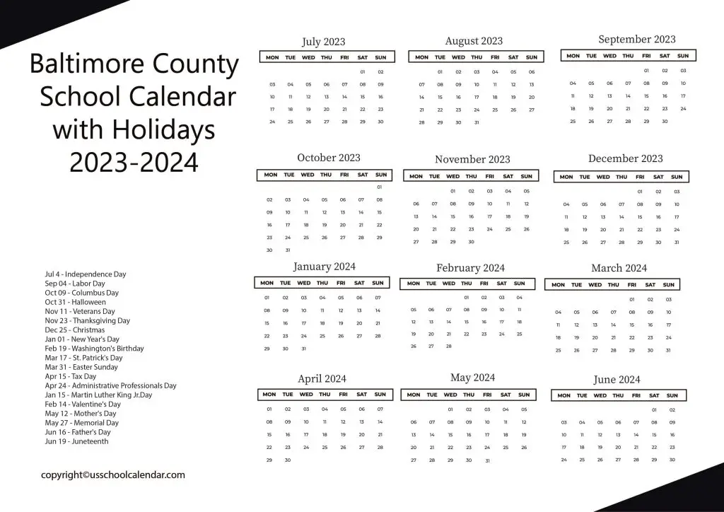 BCPS Schools Calendar