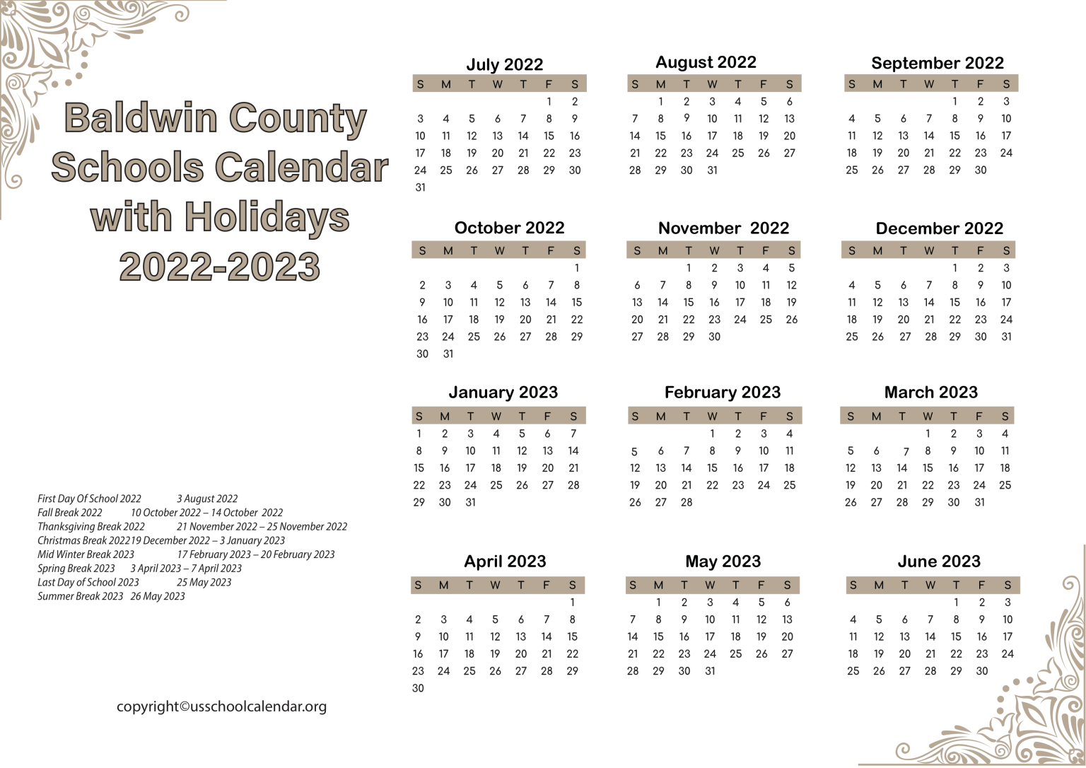 Baldwin County Schools Holiday Calendar US School Calendar