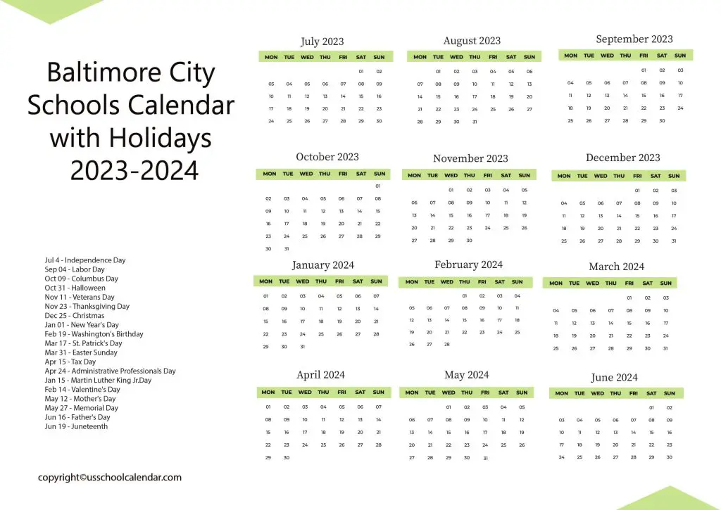 Baltimore City Public Schools Calendar