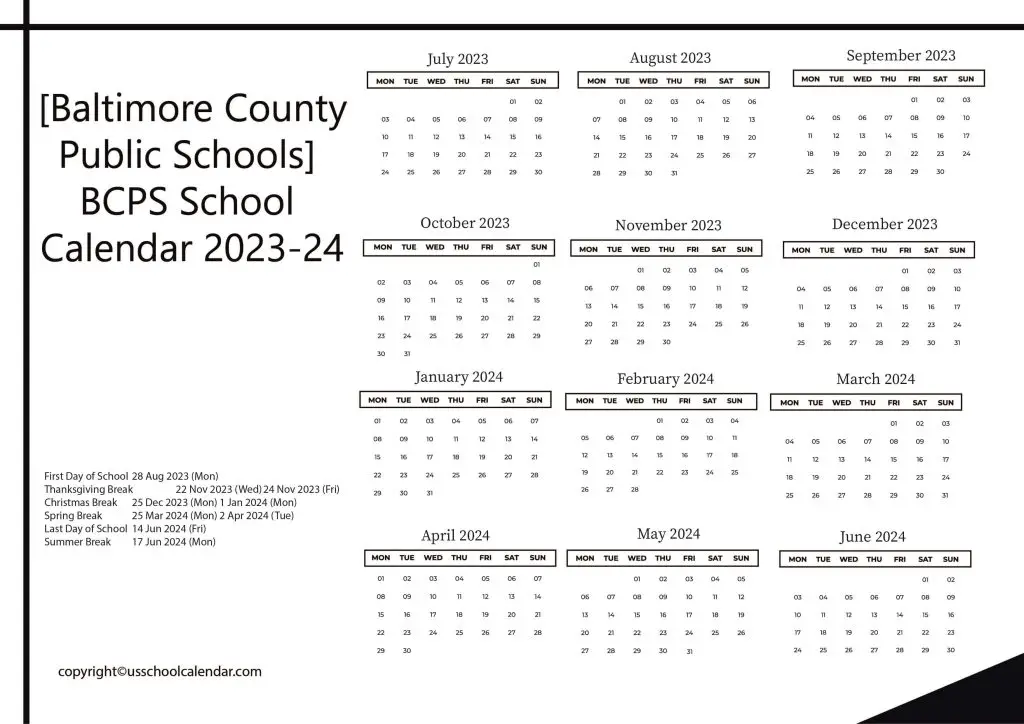 Baltimore City School Holiday Calendar