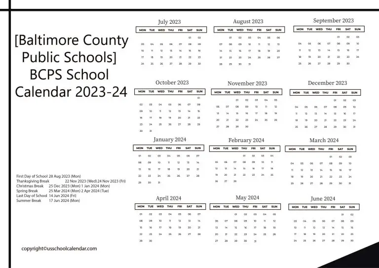 [Baltimore County Public Schools] BCPS School Calendar 202324