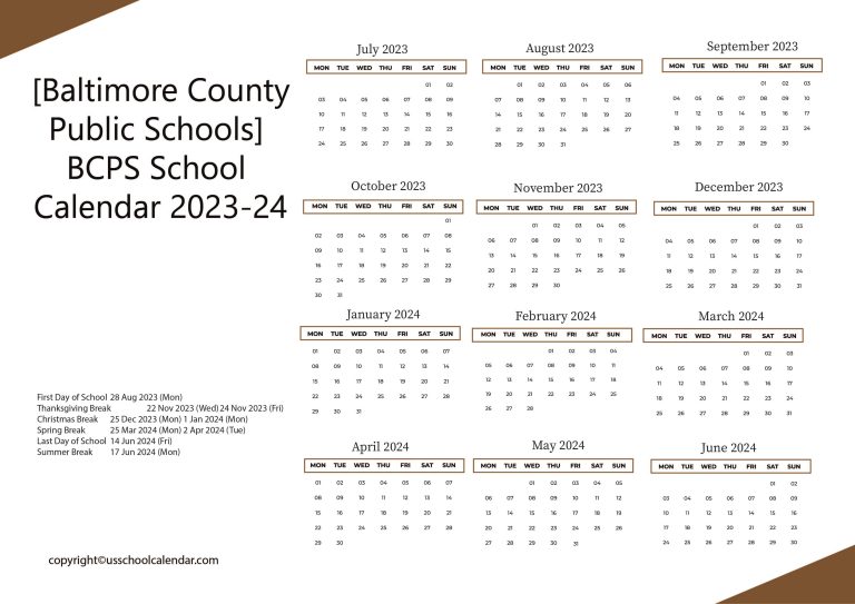 [Baltimore County Public Schools] BCPS School Calendar 202324