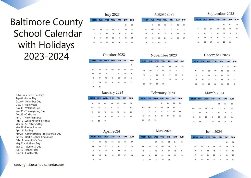 Baltimore Schools Calendar