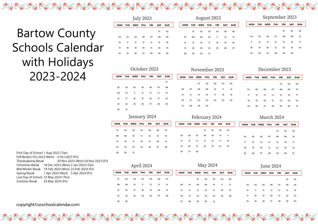 Bartow County School Calendar